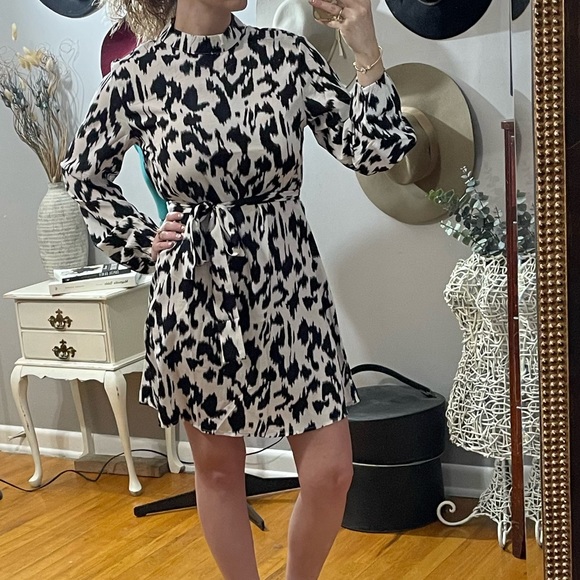 Leopard Print Long Sleeve Belted Midi Dress - Picture 10 of 12